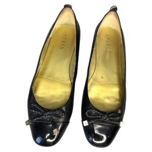 Lauren Ralph Lauren Women’s Black Leather Flats with Bow